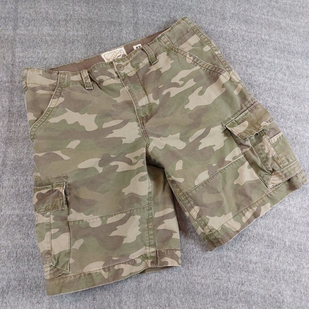 VTG No Boundaries Cargo Shorts Mens 42 Green Camo Gorpcore Pocket Drawstring Y2K